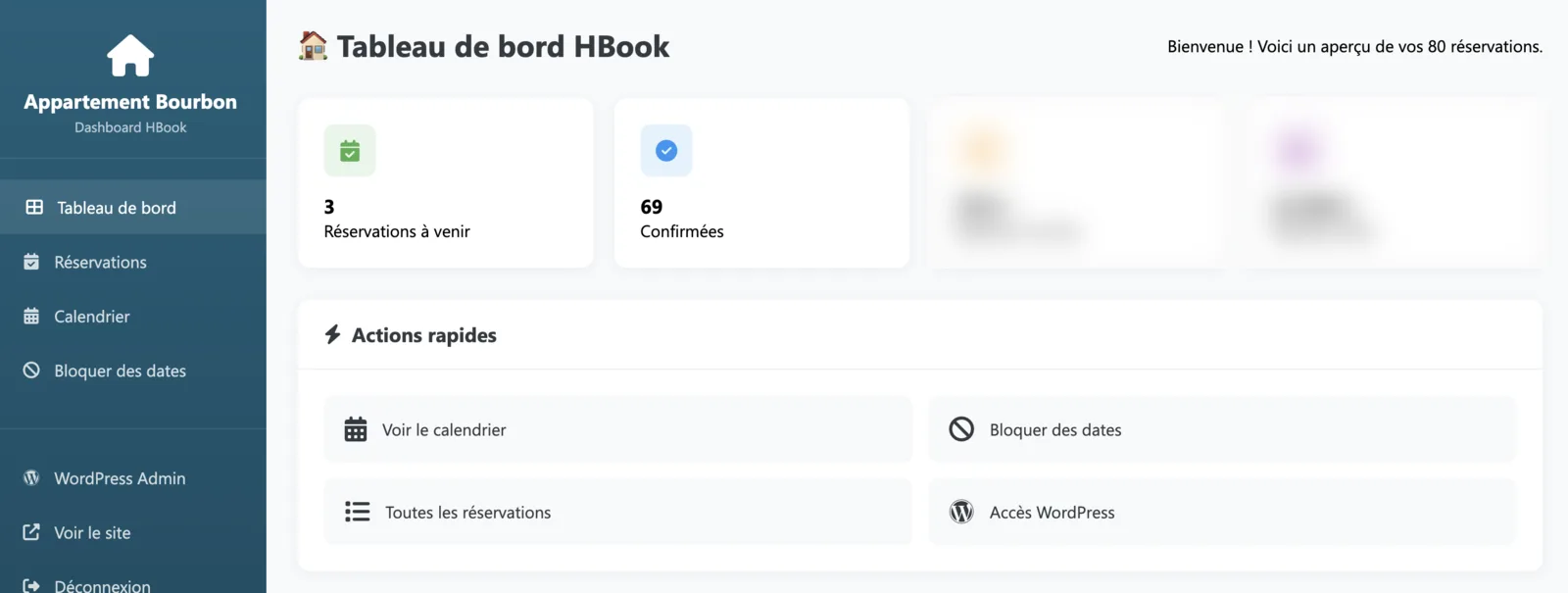 Tableau de bord de gestion de locations